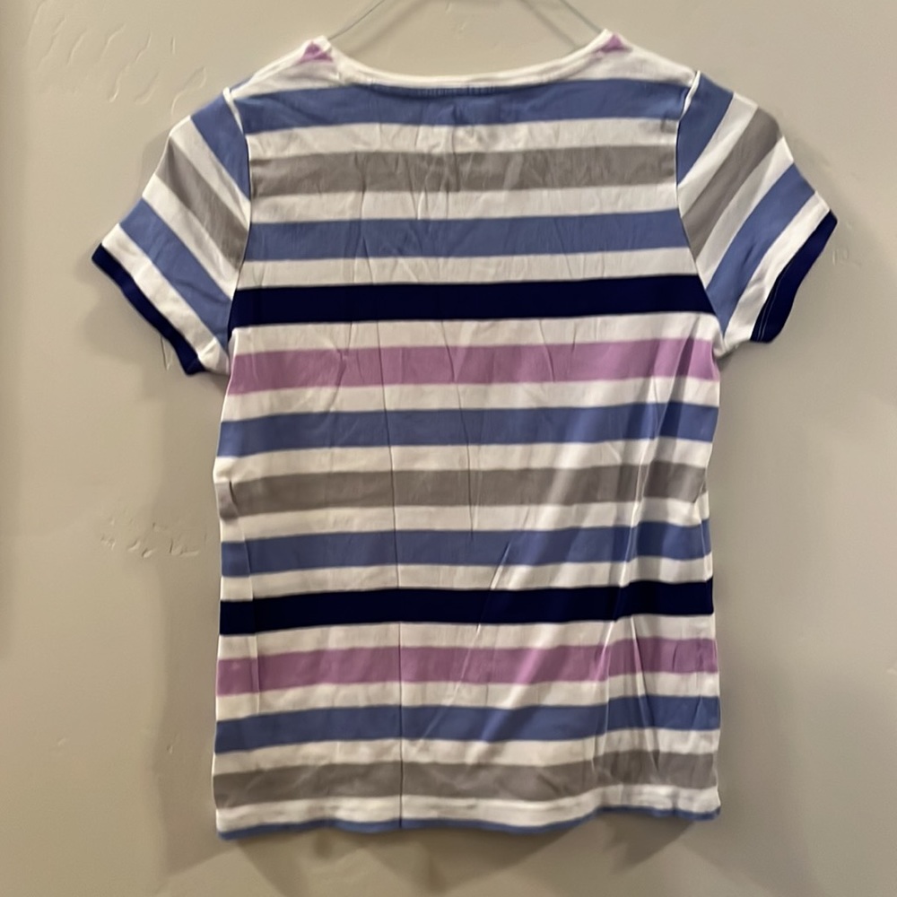 Women’s Short Sleeved T-Shirt, Stripes, Pink, Blue, Gray, White, Size Medium - Picture 4 of 4